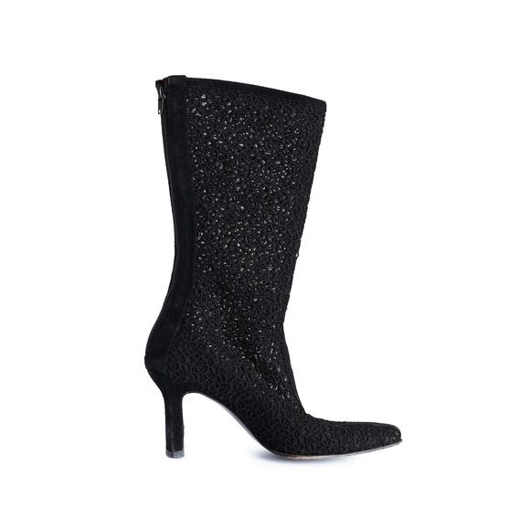 Stuart Weitzman Shoes - VTG Stuart Weitzman Guipure Lace Boots Sz 8.5 Heels Suede Glam Whimsigoth Retro